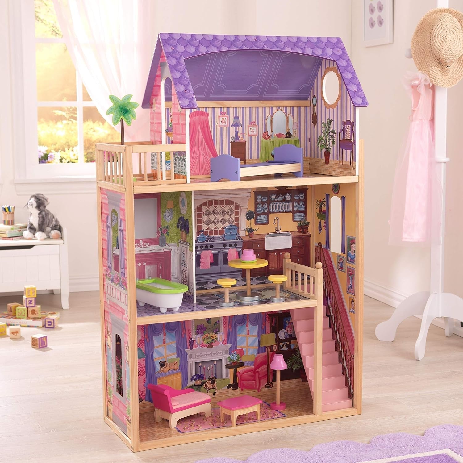 Kidkraft Kayla Casa delle bambole in legno con mobili e accessori, set da gioco a 3 livelli per bambole da 30 cm, giocattolo per 3 anni, 65092 - Esclusivamente su Amazon Dollhouses Naty Shop