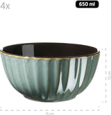 MÄSER 931964 Servizio di stoviglie serie Confino per 4 persone, look vintage moderno, set combinato in ceramica, 20 pezzi, colore petrolio con accenti neri, piastrelle