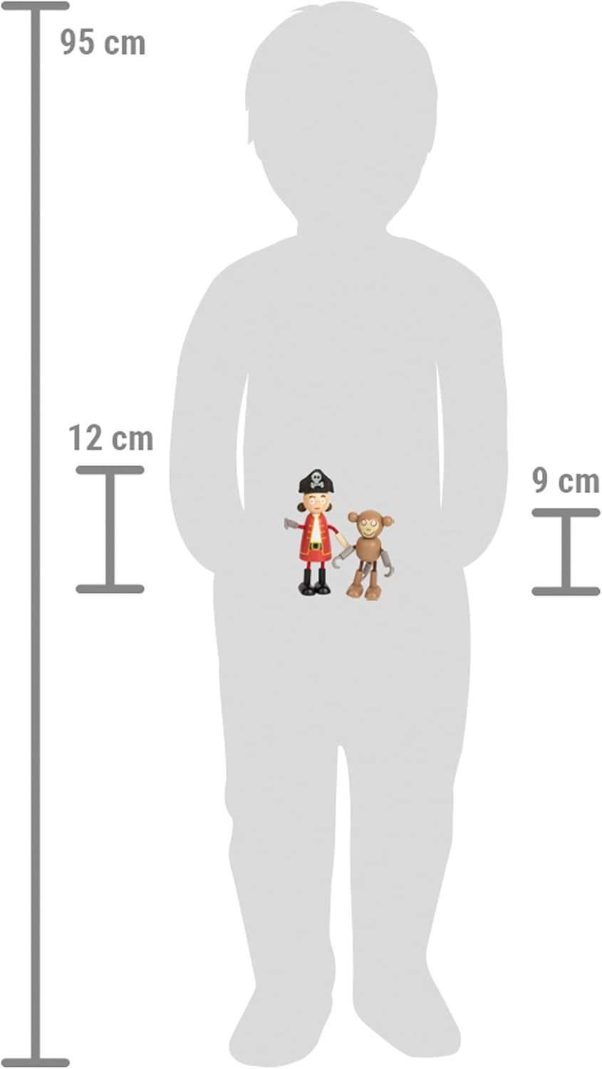 Bambole pirata in legno flessibili Small Foot, 5 pirati e 1 scimmia, dettagliate e flessibili, dai 3 anni in su, 12412