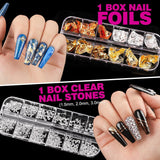 FANDAMEI 54 Blätter Wassertransfer Nagelsticker & Nail Art Pinsel Set, Penne a pois, Blattgold Für Nagelkunst, Streifenband, Strasssteine, Werkzeug und Dekorationen Set Für Nagelkunst Maniküre Set