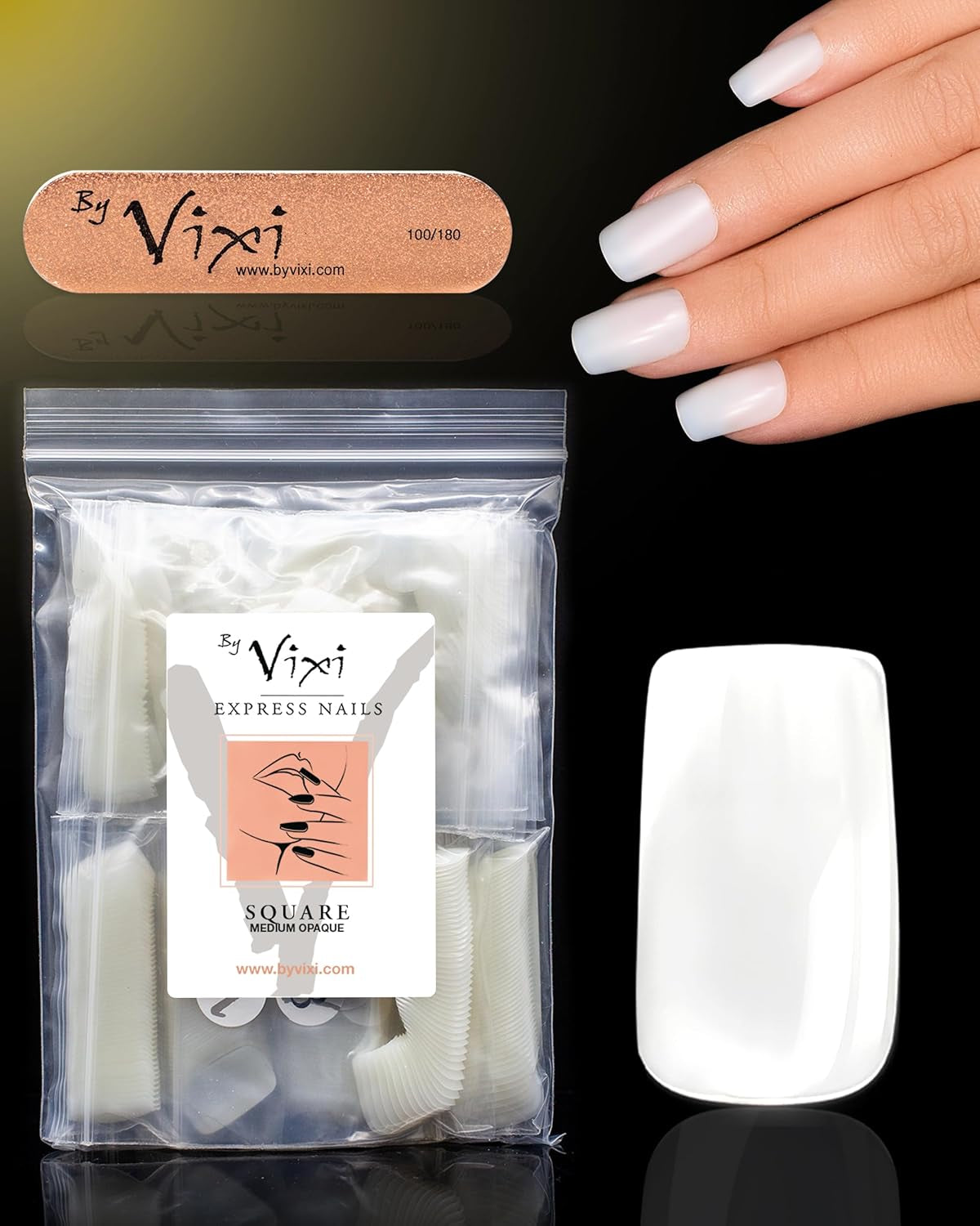 Vixi 600 Estensioni per unghie ovali corte con lima di preparazione, 10 misure - Copertura totale, Opaco. Per professionisti e uso domestico.
