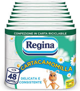 Regina Cartacamomilla - Carta Igienica 8 Rotoli, 300 Soffici Fogli, 3 Veli, Morbida e Resistente, Confezione in Carta Riciclabile