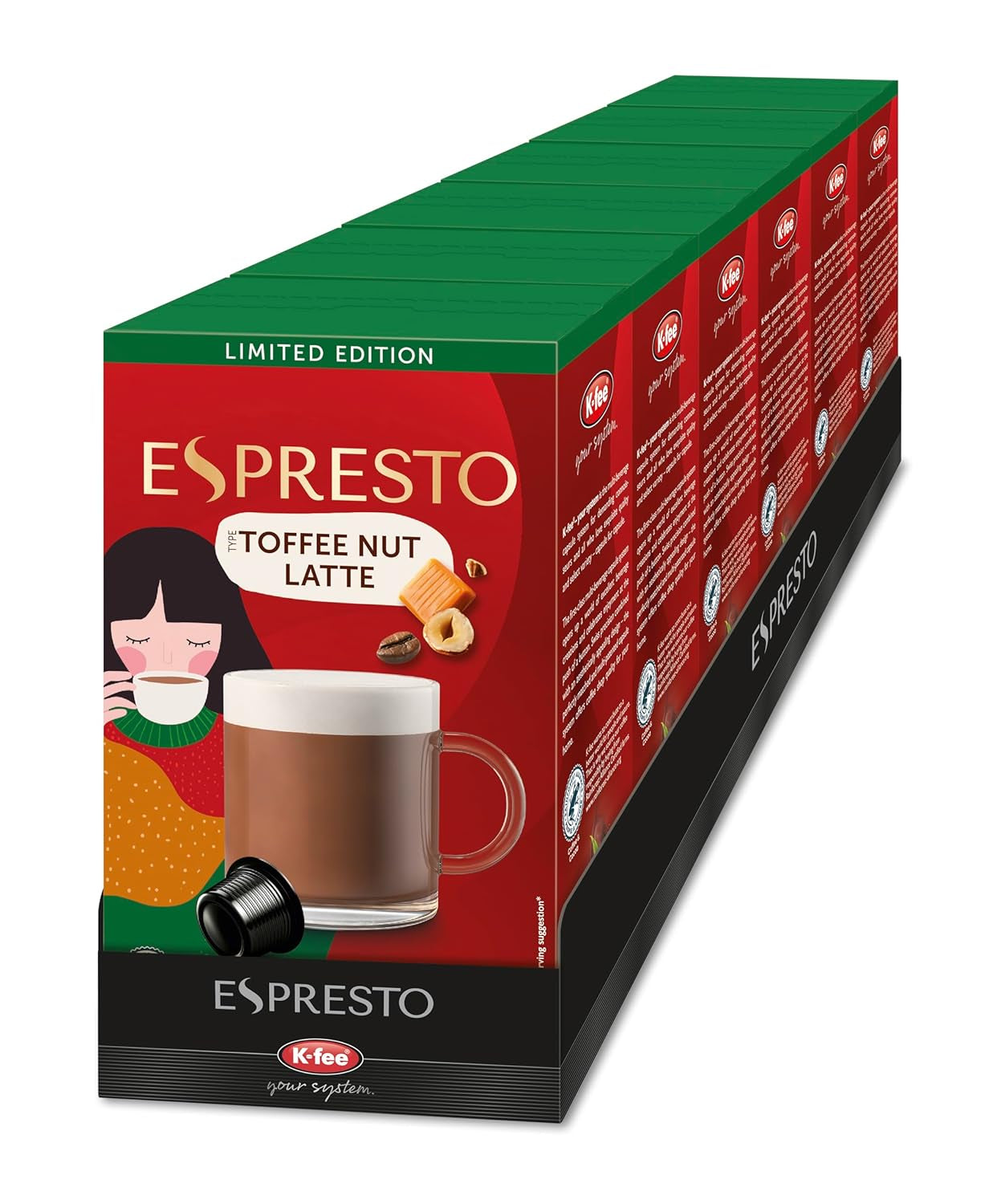 ESPRESTO Toffee Nut Latte, compatibile con K-fee e ALDI EXPRESSI*, caffè latte aromatizzato, certificato RFA, 96 capsule