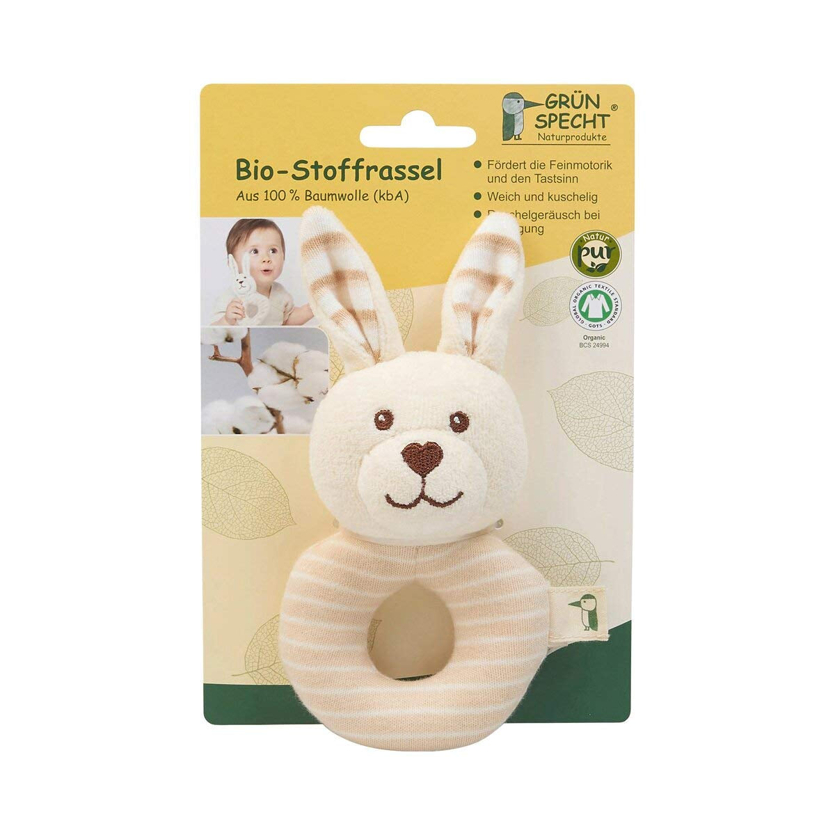 Tessuto organico GRÜNSPECHT 100% cotone organico, giocattolo per bambini, morbido peluche, regalo di compleanno, battesimo, baby shower, GOTS, beige (619-00) Bebe Toys Naty Shop