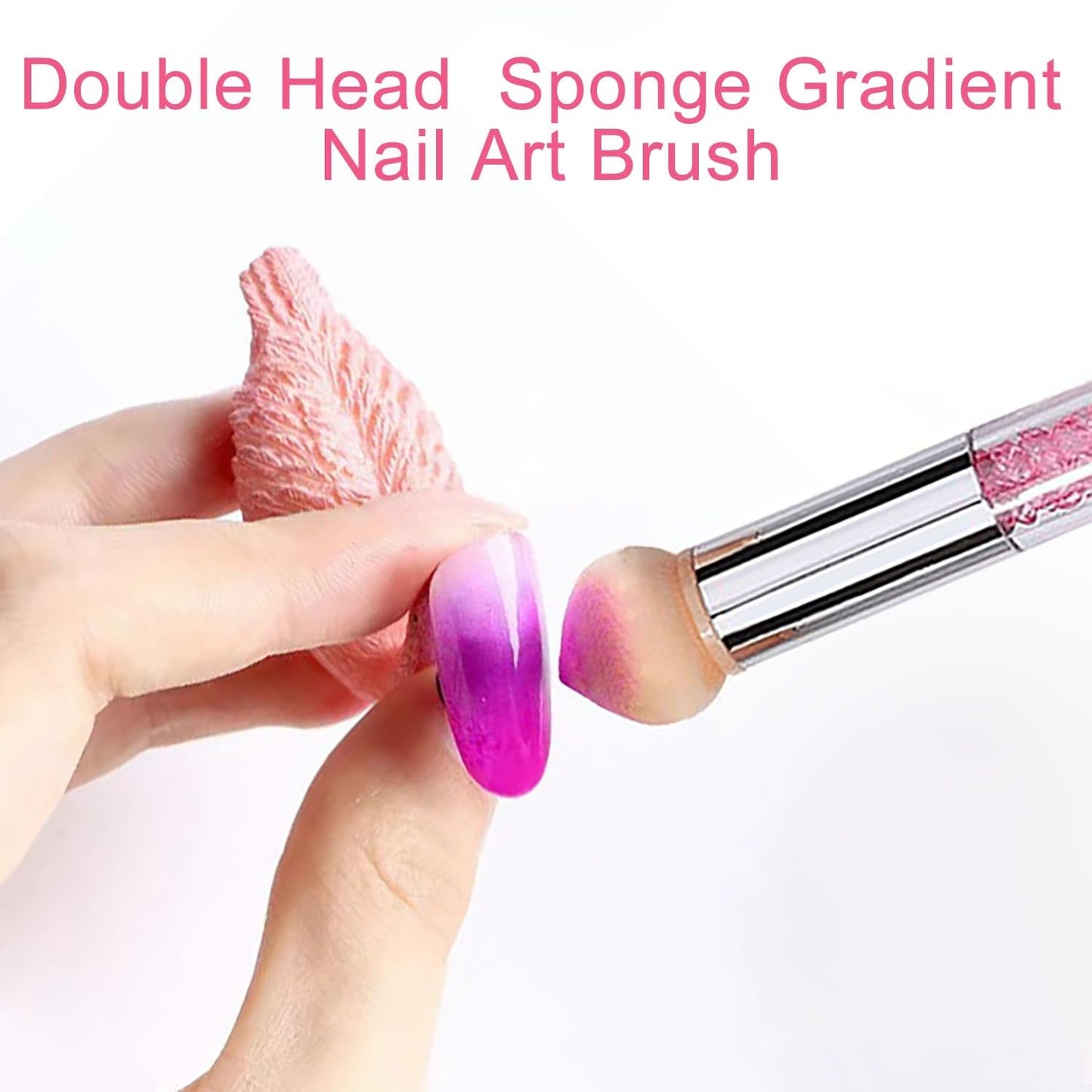 2 Stück Nail Art Rendering-Werkzeuge Doppelter Kopf, Spugna Applicatore Pennello Inkl 8 Ersatzköpfe, Nail Art Schwamm Und Tupfpinsel(Weiß, Rosa)