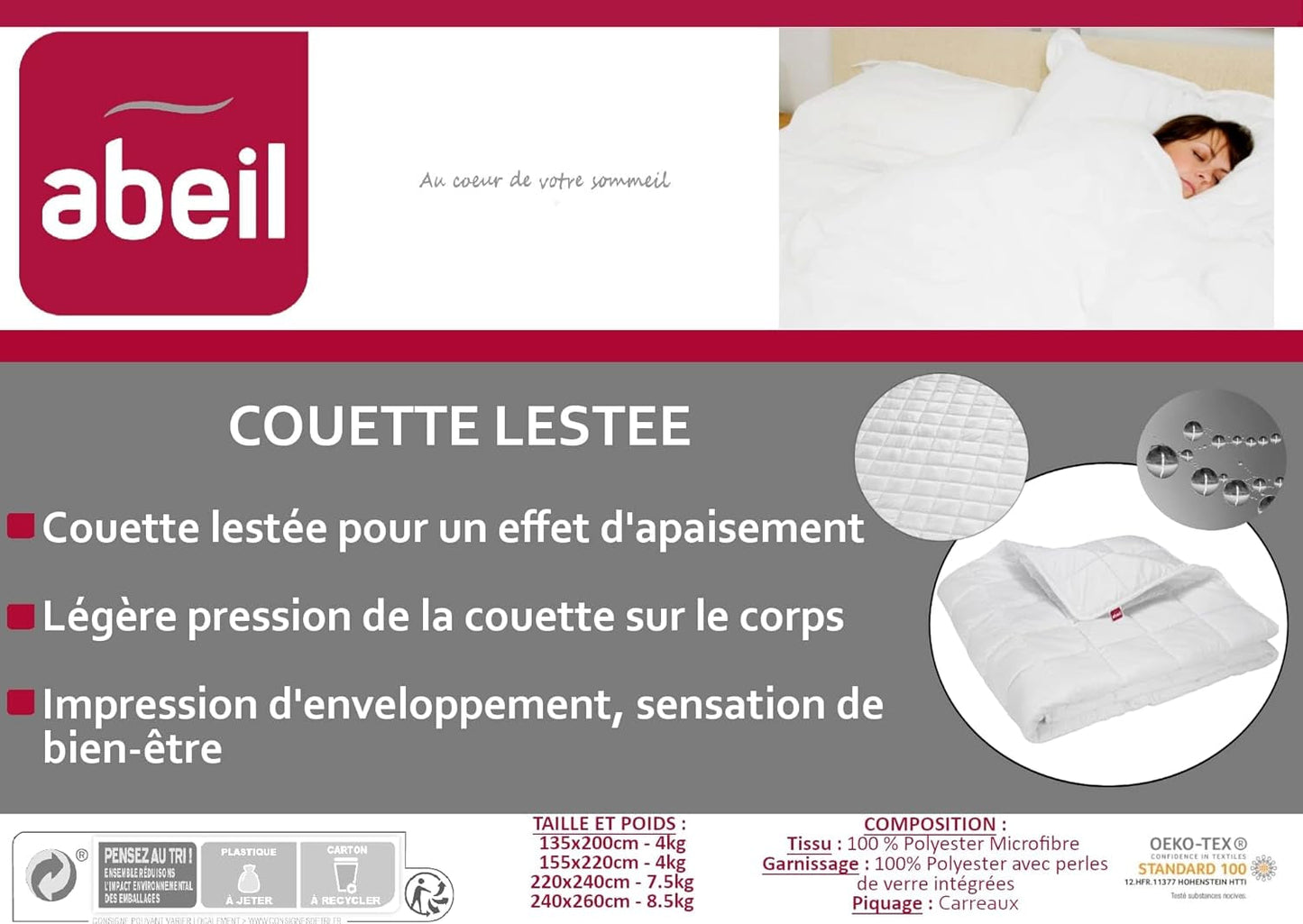 Coperta ponderata Abeil, 7,5 kg, 220 X 240 cm, effetto calmante, bianco Piumini e trapunte Naty Shop