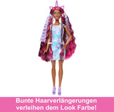 Barbie Doll Capelli divertenti ed eleganti con capelli neri colorati extra lunghi e vestito rosa scintillante 10 acconciature e accessori moda JDC86