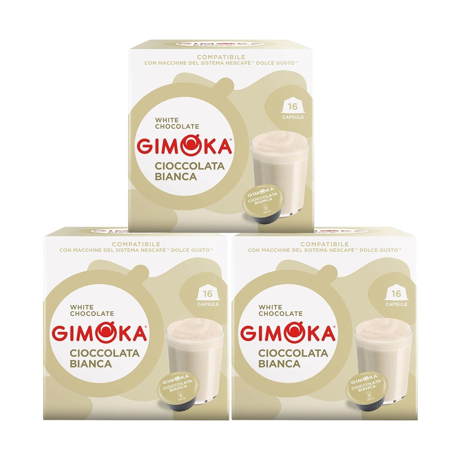 Gimoka Kaffeekapseln, Gesmack WEISSE CHOKOLADE - 48 Kapseln compatibile con Kaffeemaschinen der Marke Nescafè* Dolce Gusto*, 48 Stück (3 x 16 Getränke), Hergestellt in Italien