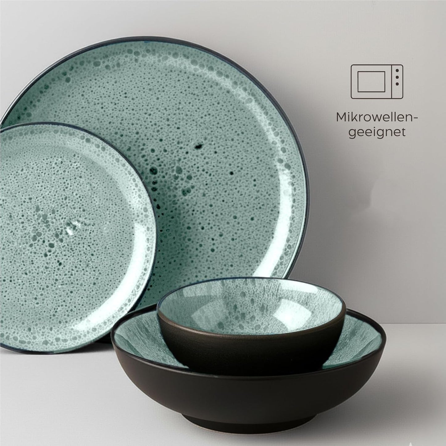Twinzee Set di stoviglie in gres da 24 pezzi per 6 persone - Set di ciotole e piatti - Gres adatto al microonde - Collezione Riviera