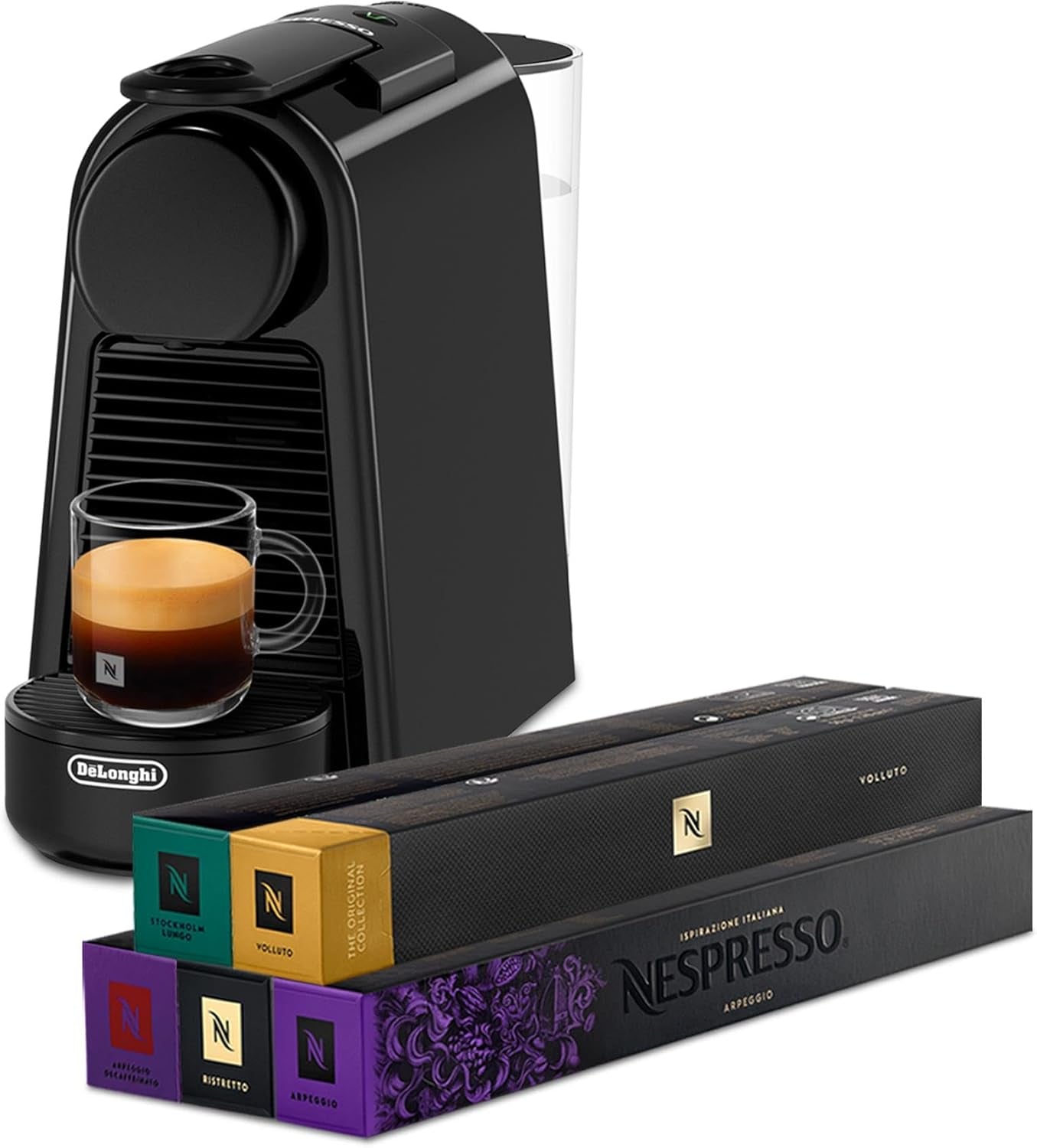 Macchina per caffè espresso con capsule Nespresso De'Longhi Essenza Mini, nera | Pressione della pompa 19 bar | Serbatoio dell'acqua 0,6 l | Per espresso e lungo | Piccola macchina per caffè espresso – Grandi momenti di caffè | EN85.B