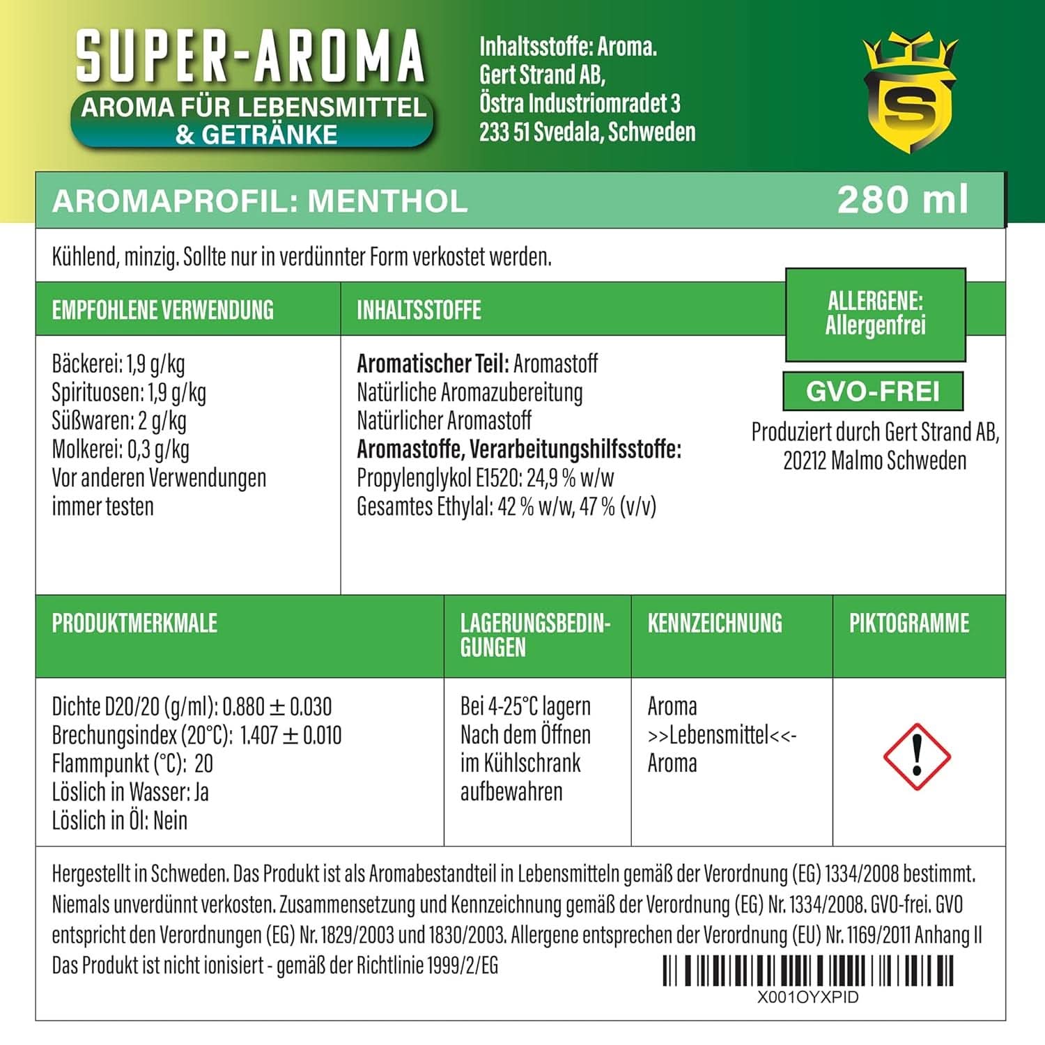 Concentrato di mentolo 280 ml Arome Naty Shop