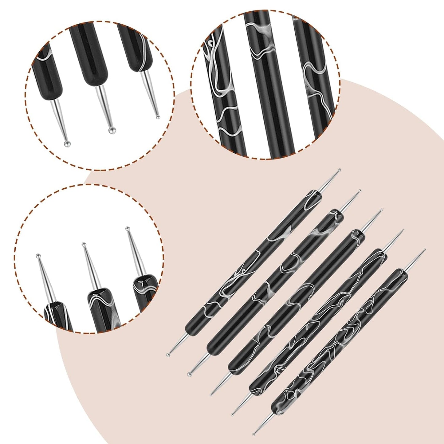 5 Stück Nail Design Dotting Tools Nagelkunst Werkzeug Nagelpunkt Pinsel Punktierung Stift Marbleizing Werkzeug Für Nagelack Maniküre, Schwarz