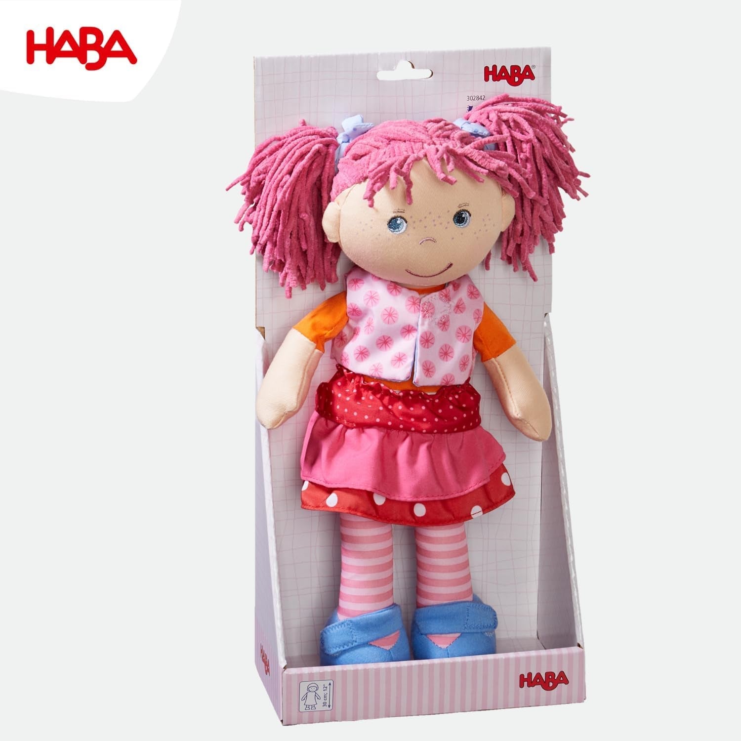 Bambola HABA Lily Lou - Bambola di stoffa morbida da 18 mesi - 30 cm con vestiti e capelli - Compagna di giochi ideale per i bambini piccoli - 1302842001