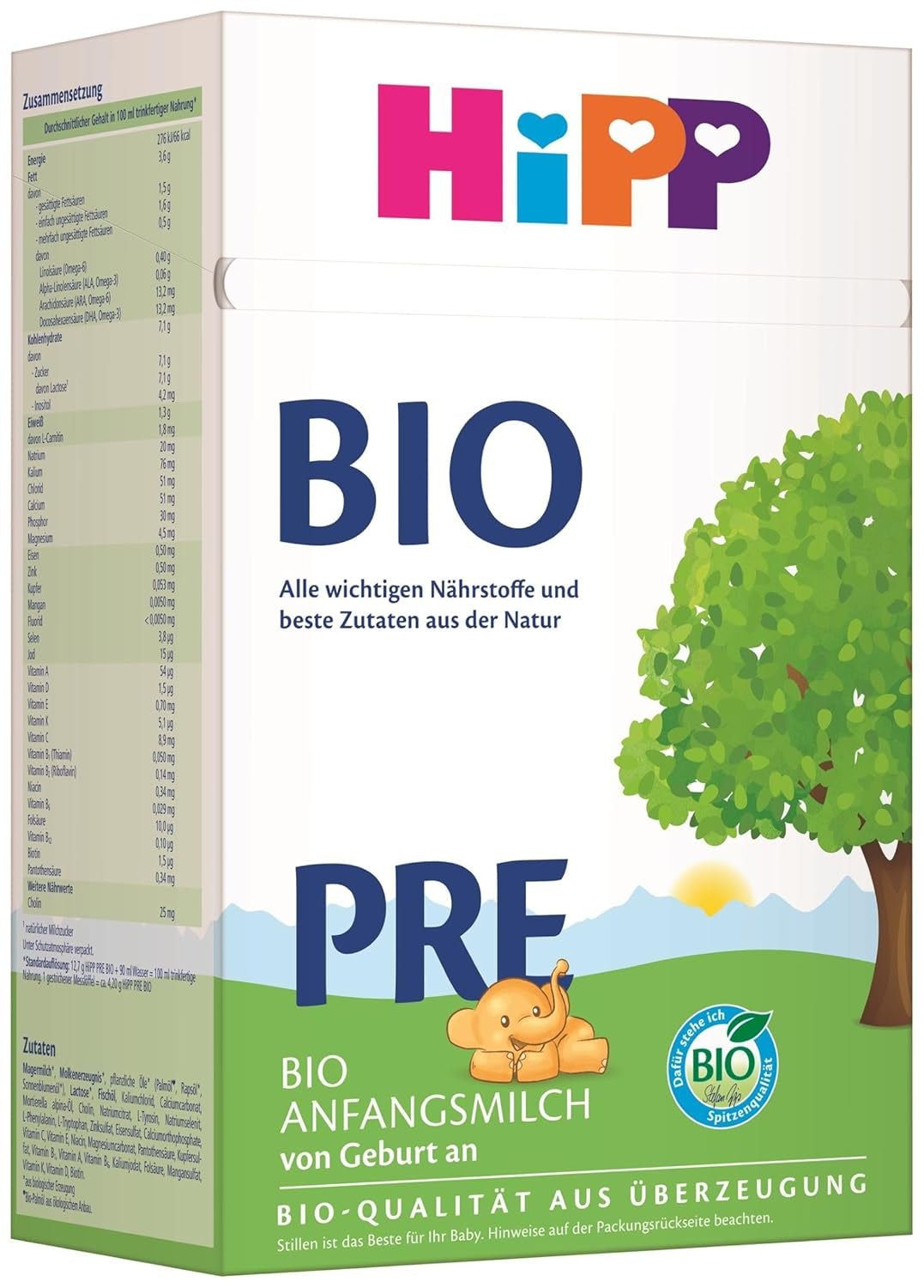 Il latte per lattanti biologico HiPP PRE (4 x 600 g), dalla nascita, contiene solo lattosio come carboidrato, della migliore qualità biologica