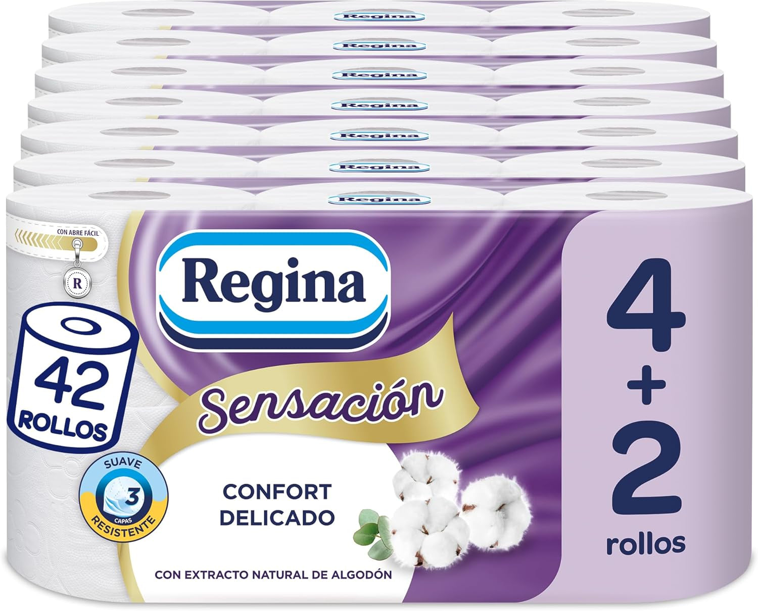 Regina Feeling - 42 rotoli di carta igienica, 175 fogli a tre strati, estratto di cotone naturale e profumazione delicata, packaging 60% plastica riciclata, carta certificata 100% Fsc