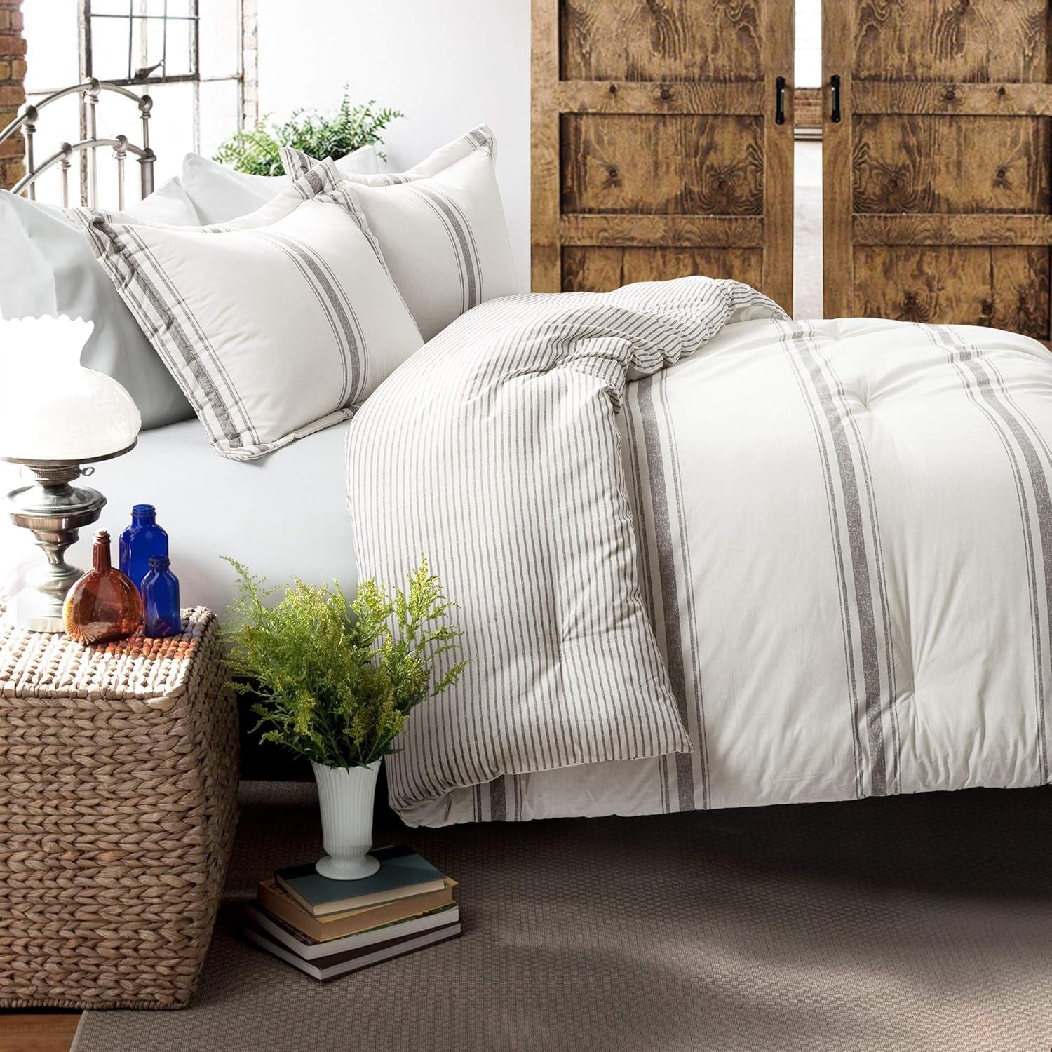 Lush Decor Trapunta Farmhouse a righe, Full/Queen, Piumini e trapunte grigie Naty Shop