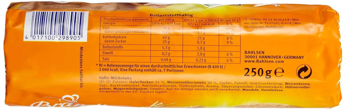 Bahlsen Hobbits Crunchy - Confezione da 18 - Scatola portaoggetti - Biscotti integrali con farina d'avena ad alto contenuto di fibre (18 x 250 g)