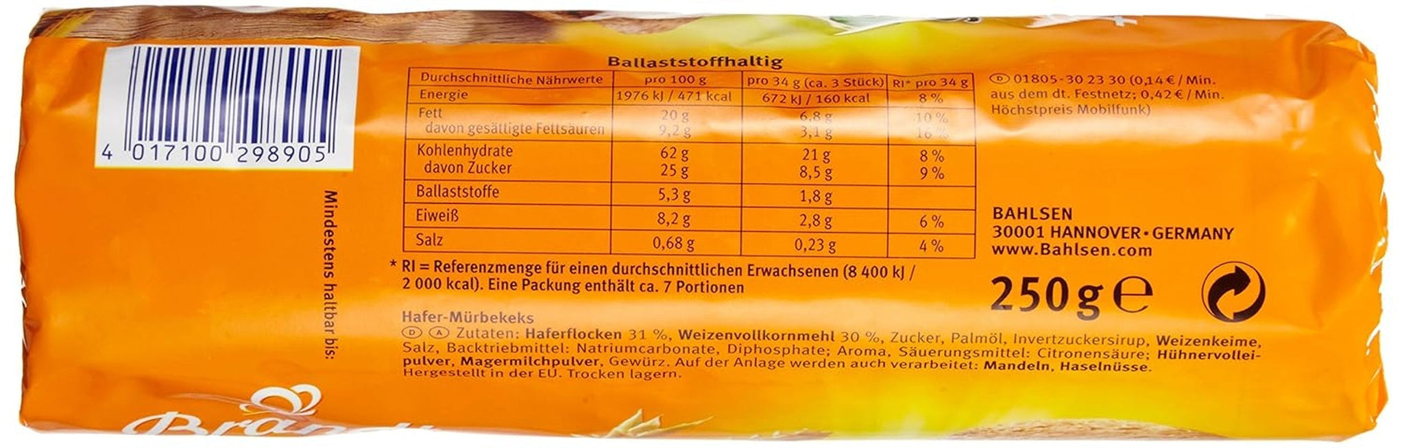 Bahlsen Hobbits Crunchy - Confezione da 18 - Scatola portaoggetti - Biscotti integrali con farina d'avena ad alto contenuto di fibre (18 x 250 g)
