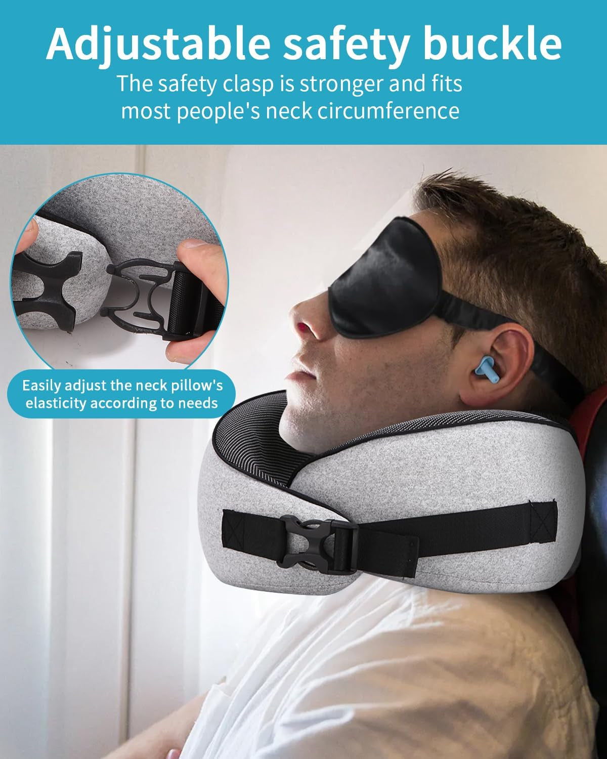 Cuscino per collo da aereo, Cuscino da viaggio in memory foam, Cuscino per collo per adulti, Cuscino da aereo regolabile e lavabile, Cuscino da viaggio ergonomico (Grigio) Cuscini ortopedici cervicali Naty Shop