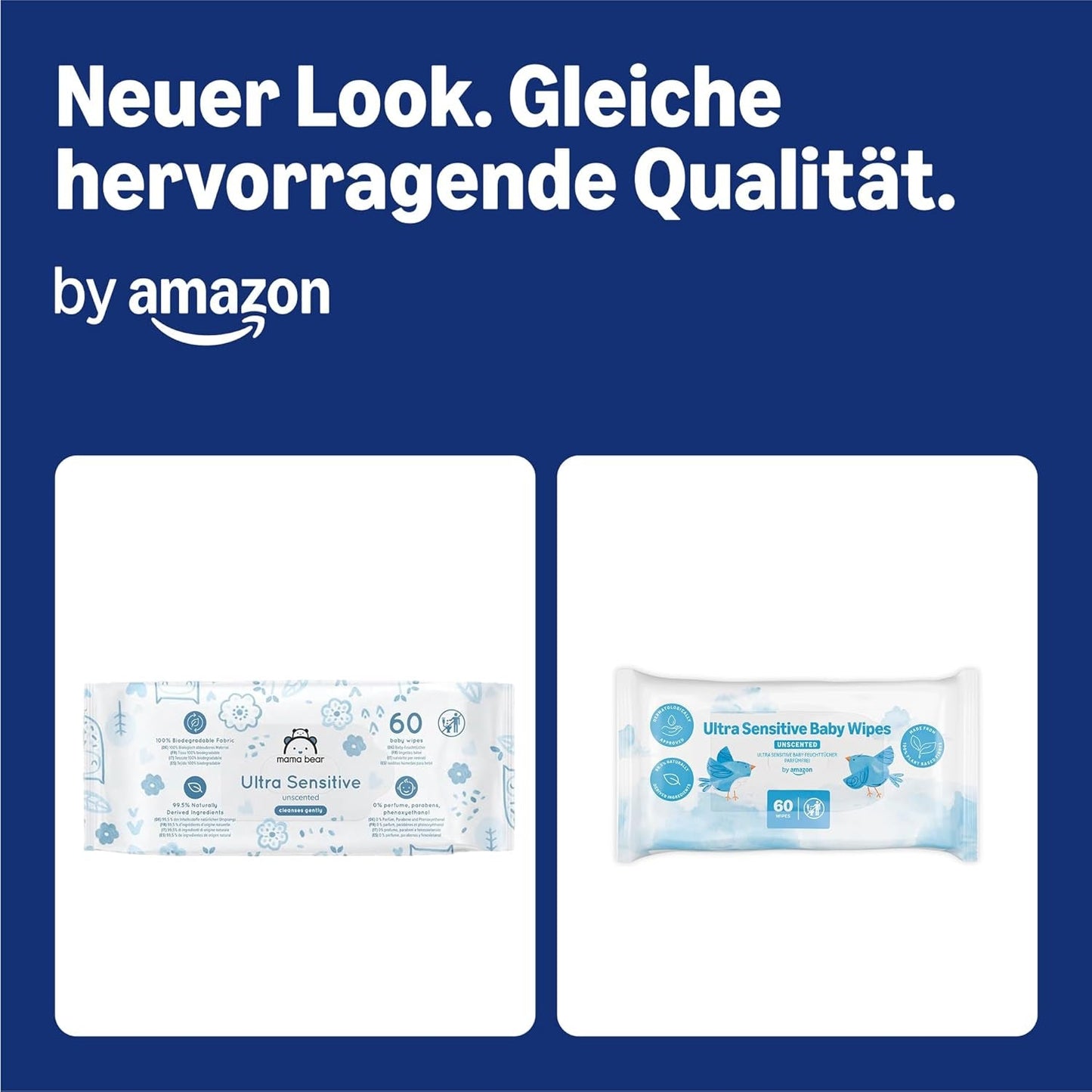 Salviette per neonati Amazon Ultra Sensitive, 1080 salviette, senza profumazione, confezione da 18 salviette da 60 (precedentemente marchio Amazon, prodotto identico)