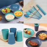 Set di stoviglie da campeggio per 4 persone da 53 pezzi, stoviglie da campeggio indistruttibili per 4 persone, set di stoviglie in plastica leggera con borsa per il trasporto, piatti e ciotole impilabili, stoviglie da picnic da giardino per barbecue