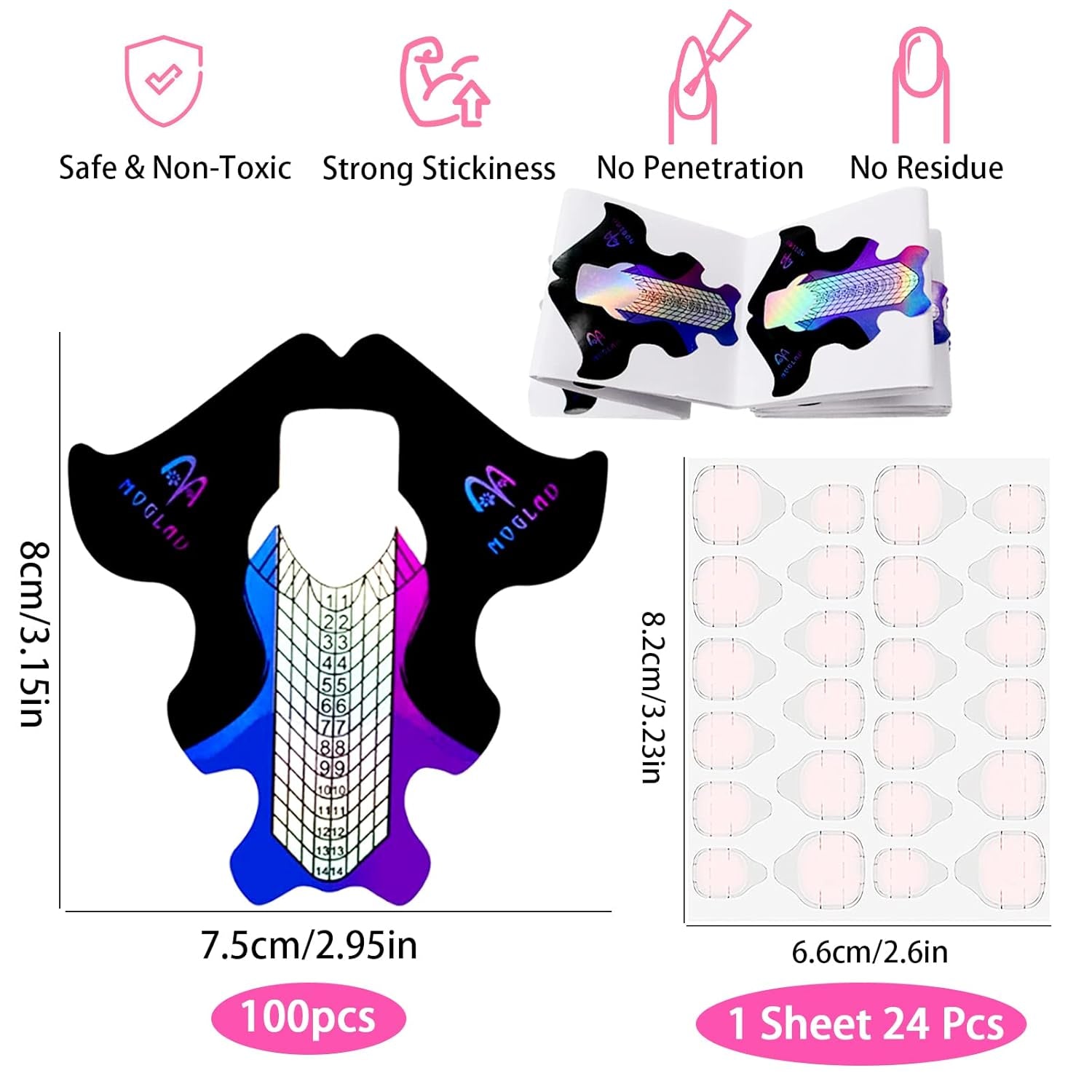 ® 100 Sagome per Unghie e 1 Foglio da 24 Dischi Adesivi Trasparenti per Unghie, Sagome per Estensione Unghie, Sagome Autoadesive per Estensione Unghie in Gel, Accessori per Unghie Artificiali