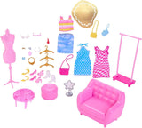 Barbie Fashion Doll e set guardaroba con vestiti, accessori e mobili da salone, divertimento duraturo dal parrucchiere per bambini dai 3 anni in su, HPL78