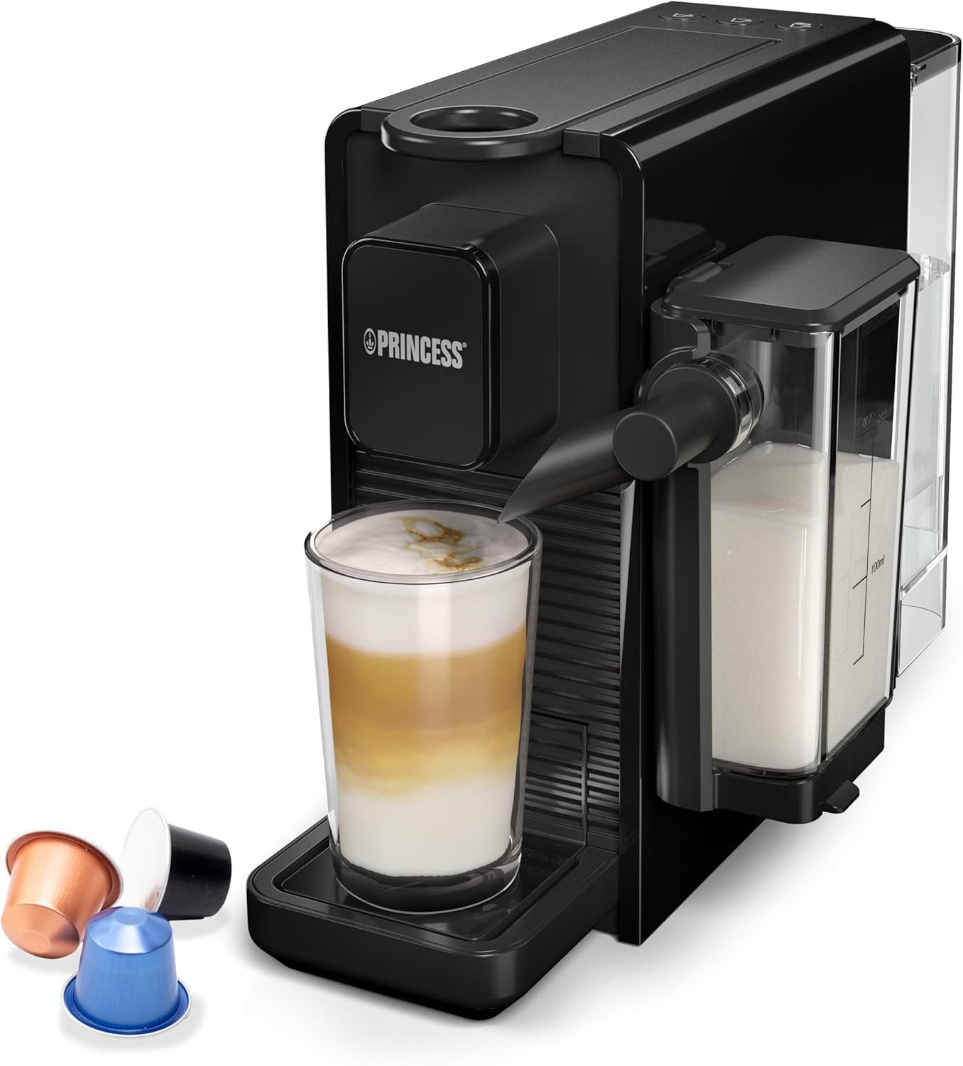 Macchina per caffè espresso multicapsule Princess 4 in 1 - 1450 watt, capsule, cialde, caffè macinato, senza BPA, 249450, 01.249450.01.001, nero, argento