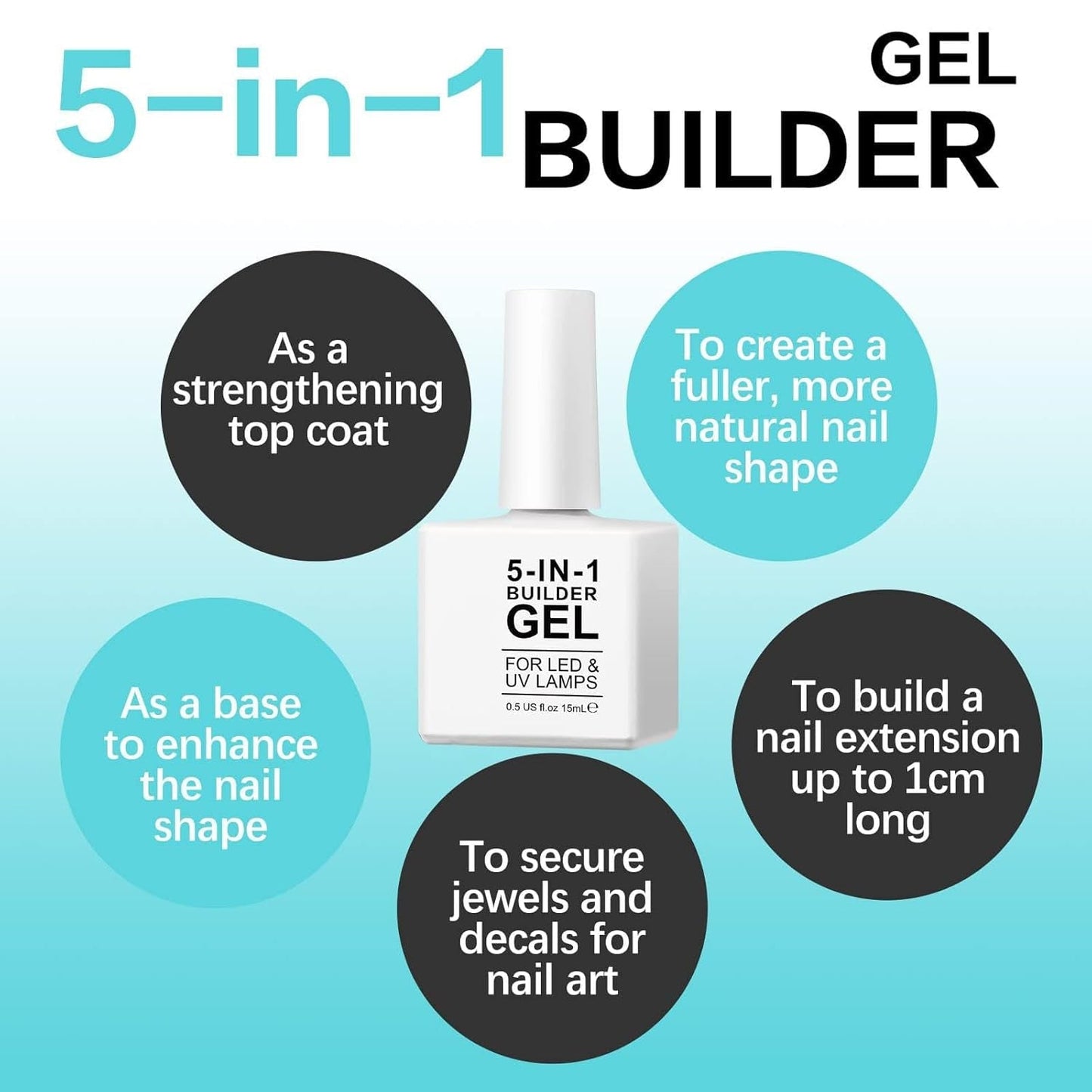 Gel per ricostruzione unghie 5 in 1 da 15 ml, gel per ricostruzione unghie, gel per ricostruzione unghie, smalto per unghie UV/LED, extension, nail art, adesivi, gel per ricostruzione unghie (bianco)