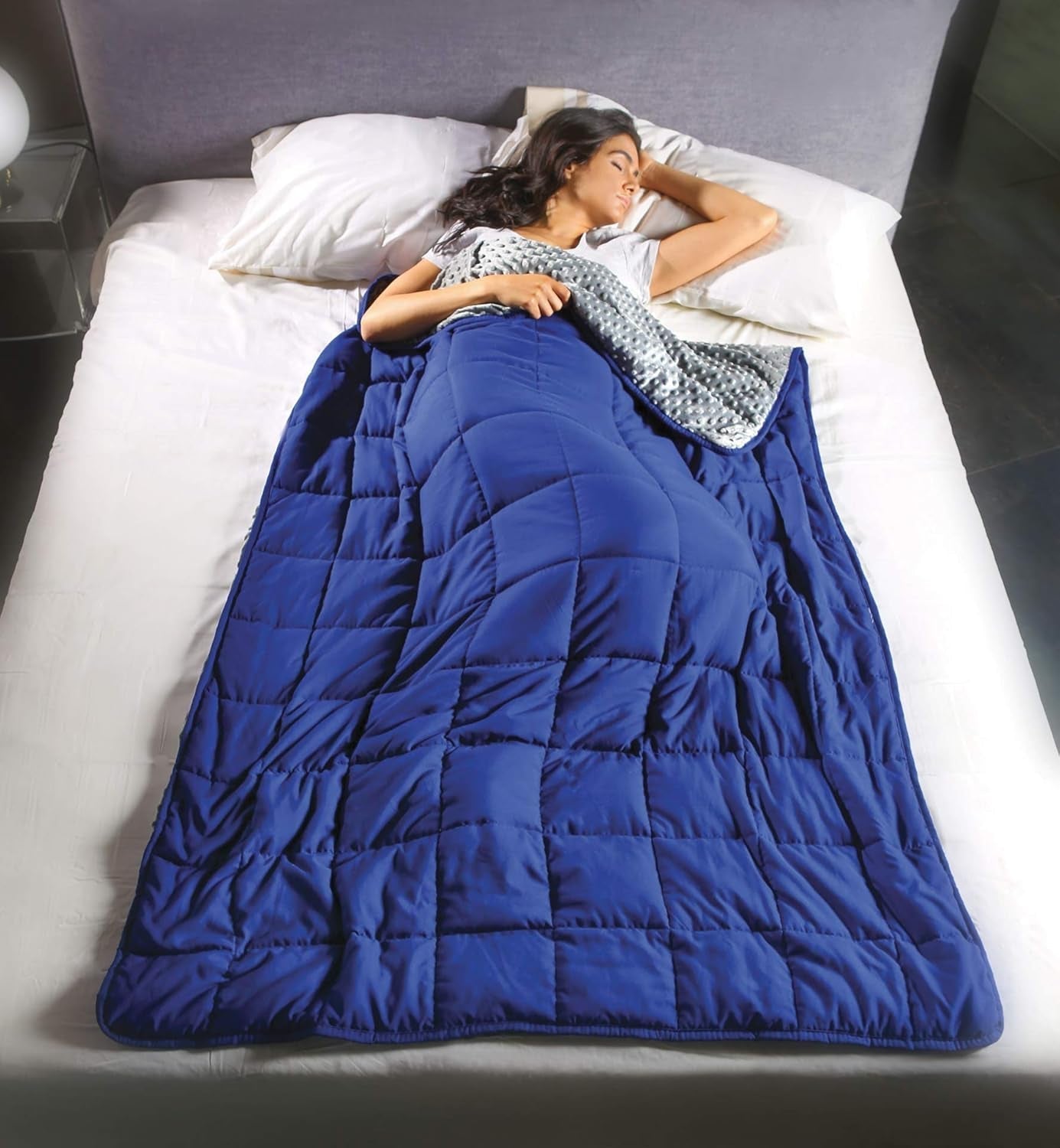 Kanguru Calmya, Coperta con peso 10,5 kg, Aiuta ad addormentarsi e a dormire meglio, Adatta a persone con peso corporeo superiore a 90 kg Piumini e trapunte Naty Shop Blu/Grigio 10,5 kg 120X180