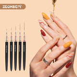 Pennelli per unghie, 5 pezzi Pennelli per contorno unghie, Set di pennelli per pittura, Strumento per disegnare la punta delle unghie per linee lunghe, Dettagli sottili, Disegno fine nelle dimensioni 6/9/12/15/18 mm, Nero