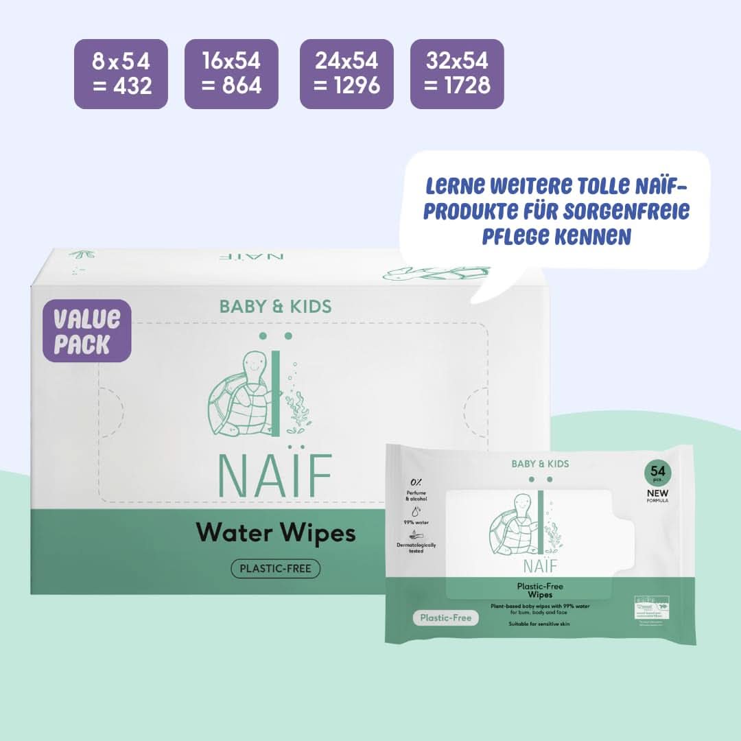 Naïf Plastikfreie Feuchttücher 864 Stück (16Er X 54 Feuchttücher) - Pflege Für Babypo, Körper Und Gesicht - 99% Aus Wasser - 0% Parfüm Und Alkohol - Nachhaltige Feuchttücherbox Eukalyptus Sensitiv Naty Shop