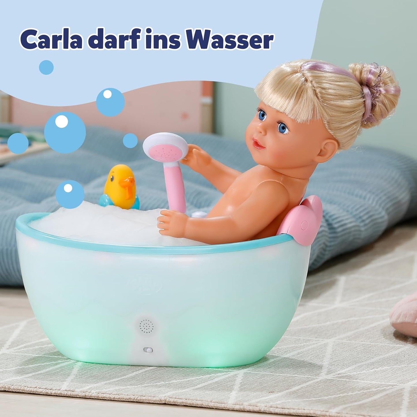 BABY nata Carla - bambola da 43 cm - capelli biondi con ciocche di alta qualità - non sono necessarie batterie - adatta per bambini dai 4 anni in su - include 7 accessori, rosa