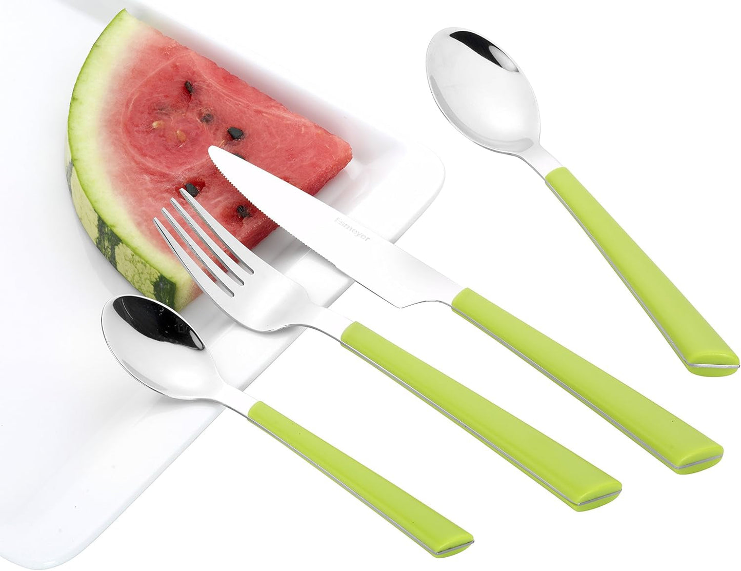 Posate JANE, acciaio inossidabile lucido 18/0, manici in plastica verde, 24 pezzi Kitchen Naty Shop
