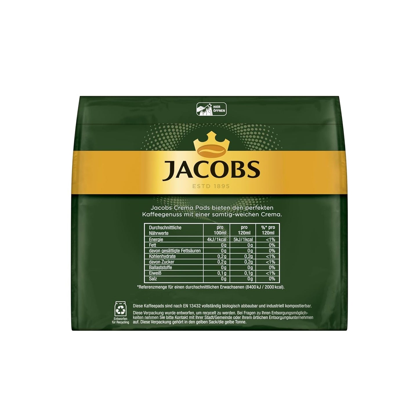 Jacobs Crema Balance Pads, Pads compatibili Senseo, 5 x 18 Getränke, 90 Kaffeepads