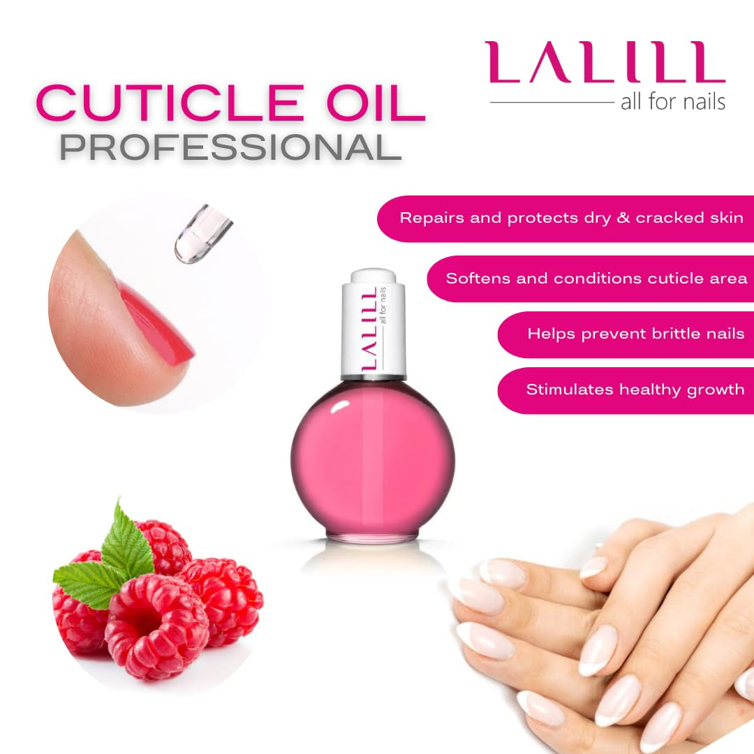 LALILL Olio per cuticole per unghie 75Ml - Himbeere Nagelpflegeöl - Nagelöl Pflege Für Nägel Nagelhaut - SPA Maniküre Naildesign Hände - Vegan - Con pipetta