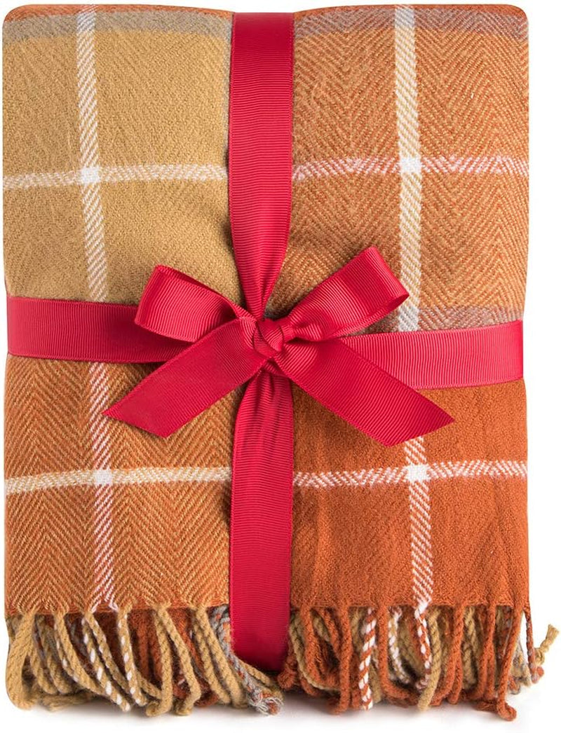 G Lake Coperta scozzese arancione Plaid in acrilico morbido copriletto reversibile colorato con frange regalo per decorazioni natalizie 127 cm L x 170,2 cm L-Letti e coperte arancione zucca G Lake