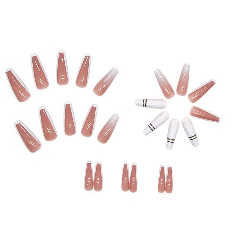 24 pezzi French Press su unghie lunghe Bara Unghie artificiali bianche Ombre Rosa Unghie adesive nude Set di unghie in acrilico Punte per unghie per le donne Accessori per unghie primavera estate