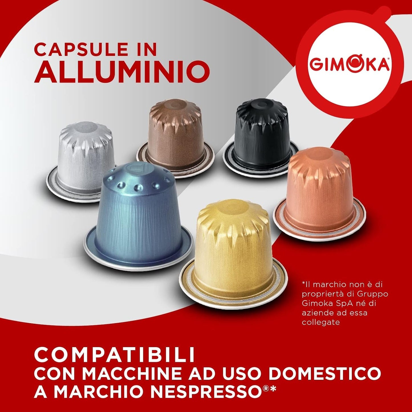Gimoka Kaffeekapseln Espresso Ristretto, Intensität 11/13-100 Kapsel aus Aluminium - Compatibile con Nespresso* Haushalts-Espressomaschinen - 100 Stück (10 x 10 Getränke) - Hergestellt in Italien
