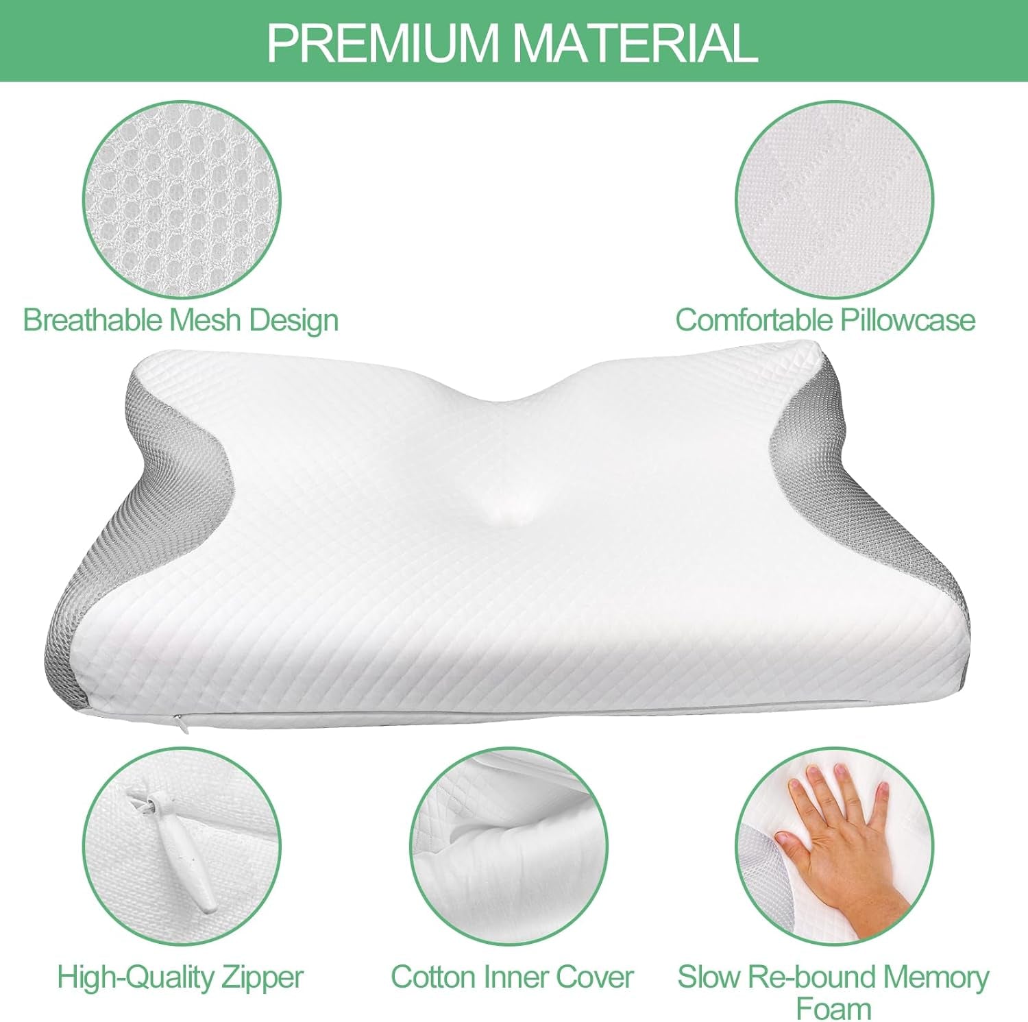 Cuscino ortopedico, Cuscino per dolore al collo, Cuscino in memory foam, Cuscino ortopedico per il collo, Cuscino ortopedico per dormire, Cuscino ortopedico per il supporto del collo, Parti del cuscino antirussamento Cuscini ortopedici cervicali Naty Shop