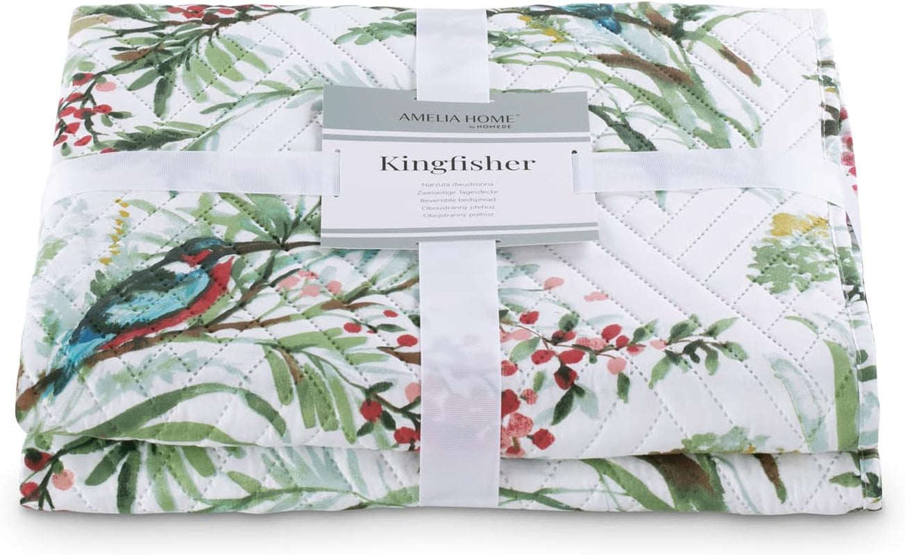 Ameliahome Copriletto Copriletto 260X280 cm Double Face Trapuntatura Facile da pulire Motivo vegetale Motivo uccello Martin pescatore multicolore Letti e coperte Besuche den AmeliaHome-Store