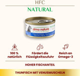 Almo Nature HFC Cibo umido naturale per gatti - Tonno con vongole, confezione da 24 (24 x 70g)