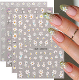 JMEOWIO 3D Nagelsticker Blumen Nail Art Sticker Selbstklebend Nagelaufkleber 5D Stereoscopico Estate Frühling Blumen Dekoration Nageldesign Zubehör 4 Blatt