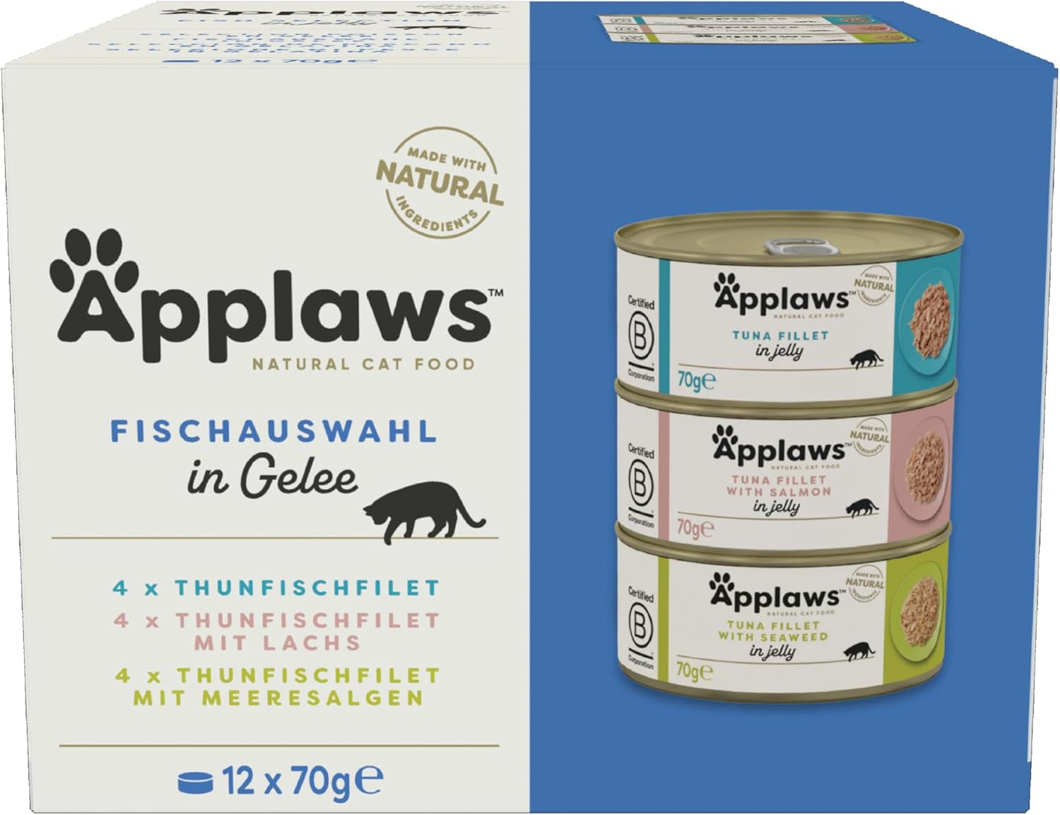 Applaws Selezione di gelatine di cibo umido per gatti naturale (confezione da 12 x 70 g)