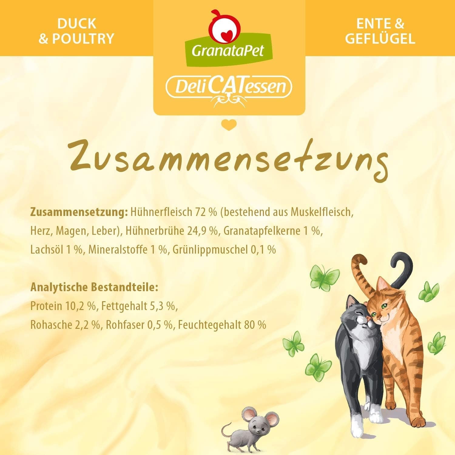 GranataPet DeliCatessen Pollo PUR, Nassfutter für Katzen, Futter ohne Getreide & ohne Zuckerzusätze, Katzenfutter mit hohem Fleischanteil & oli di alta qualità, 6 x 400 g