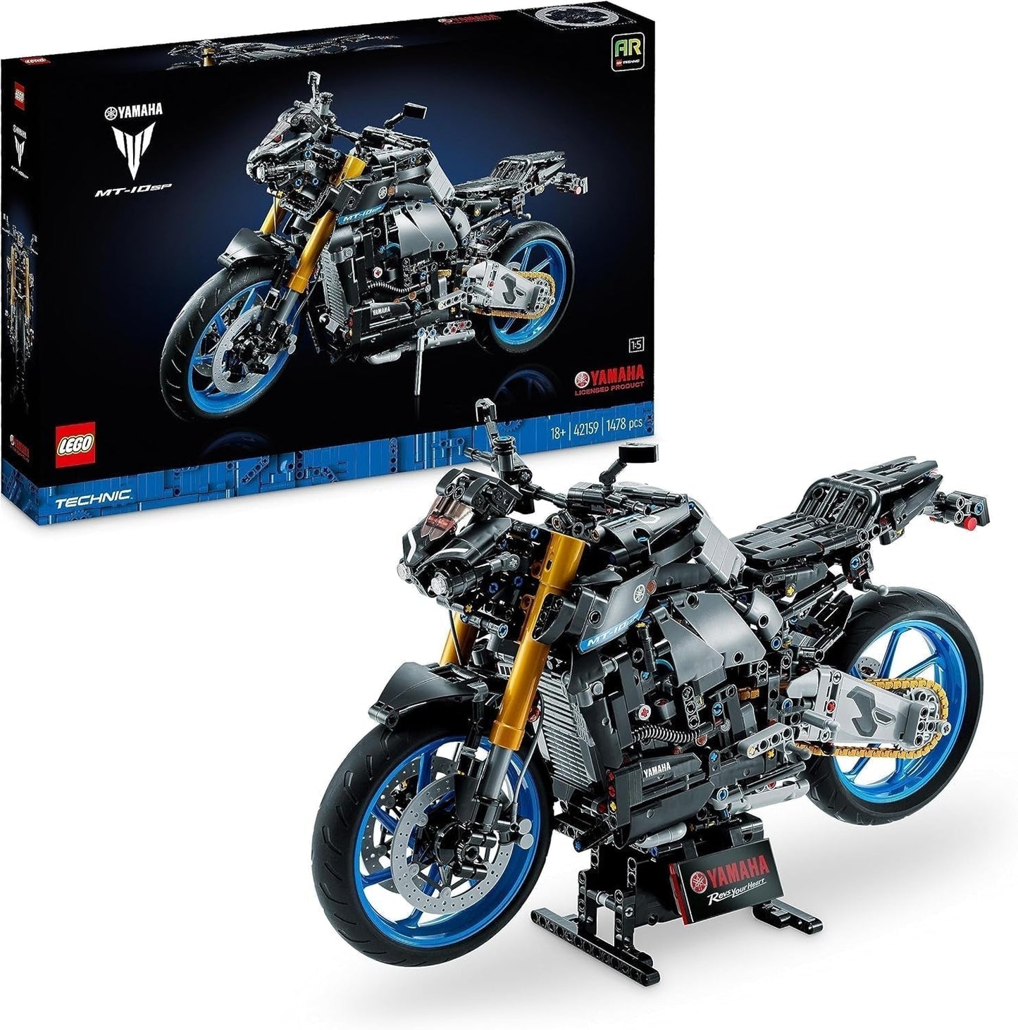 LEGO 42159 Technic Yamaha MT-10 SP Kit modello di motocicletta per adulti, modello autentico di veicolo con motore a 4 cilindri, sterzo funzionale e app AR, regalo per uomini e donne Kit di costruzione Acquista nel negozio LEGO Technic Yamaha