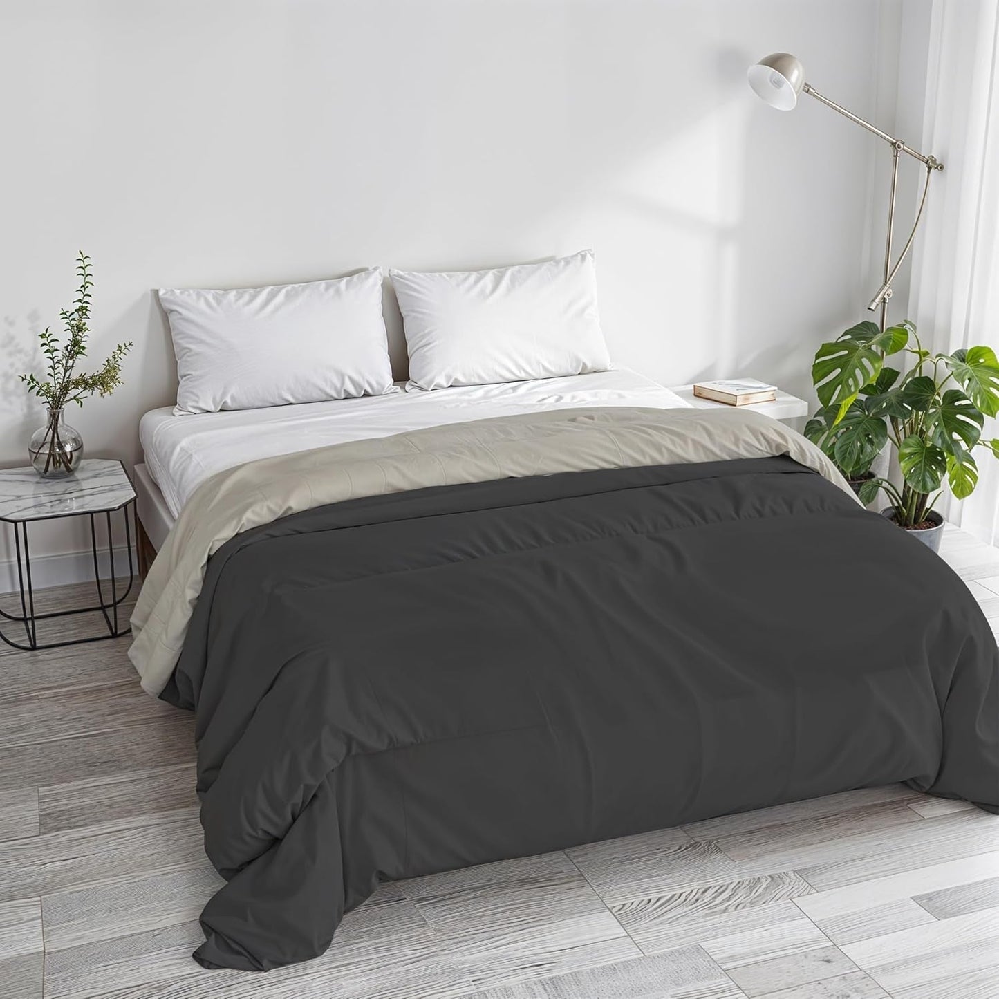 Trapunta invernale basic, tinta unita e foderata, verde scuro/crema, 200X245Cm Trapunte e trapunte Naty Shop Grigio scuro/grigio chiaro 250X245Cm