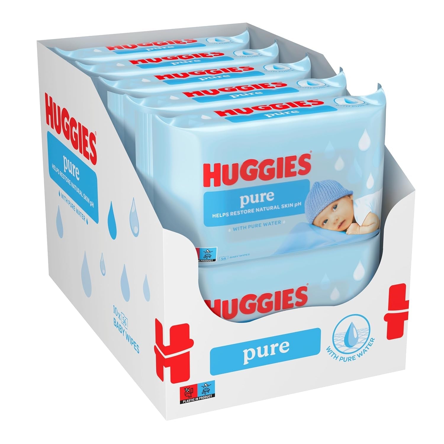 Confezione da 18 salviette Huggies Pure per neonati (1008 salviette in totale) - Acqua pura al 99% - Senza profumo per una pulizia e una protezione delicate - Salviette naturali