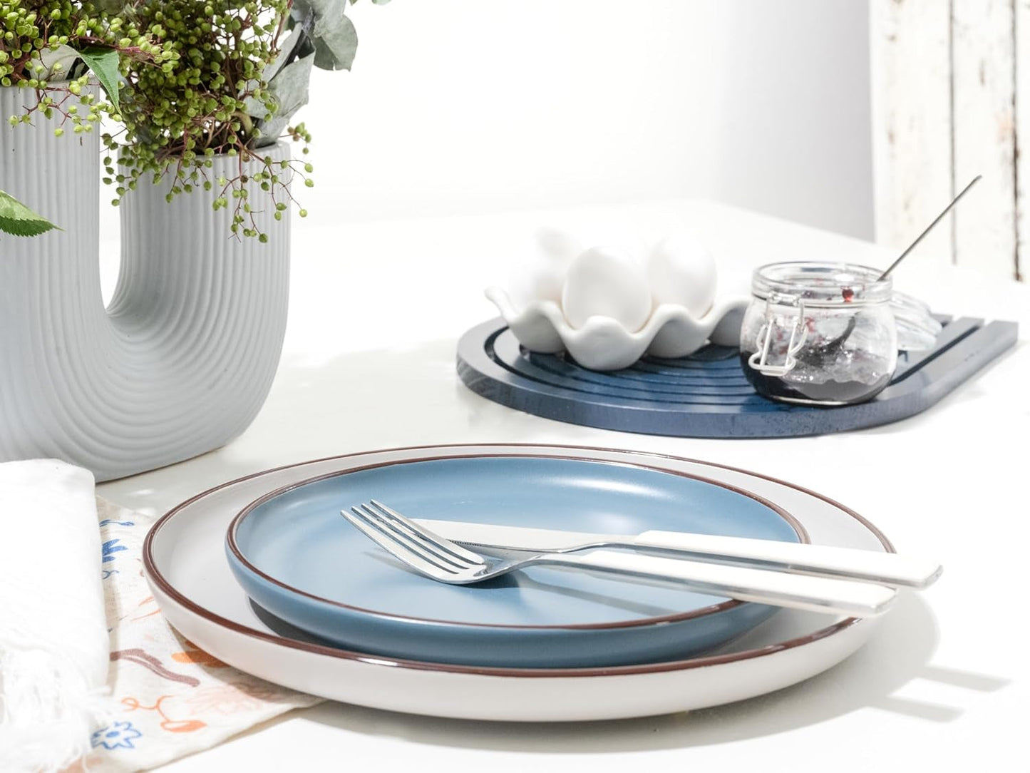 CreaTable, 21016, serie Modern Scandic Blue-Grey, set di stoviglie da 16 pezzi, servizio combinato in porcellana, lavabile in lavastoviglie e adatto al microonde, produzione di qualità