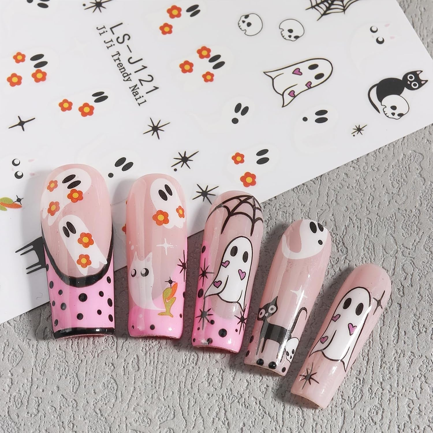 JMEOWIO Adesivo per unghie Halloween Süßer Geist 9 Blatt Nail Art Sticker Selbstklebend Nagelaufkleber Dekoration Nageldesign Zubehör